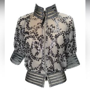 Gunmetal Embroidery Bomber Jacket Size XS